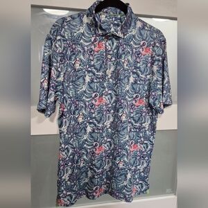 johnnie-O Blue Tropical Flamingo Print Button-Down Shirt